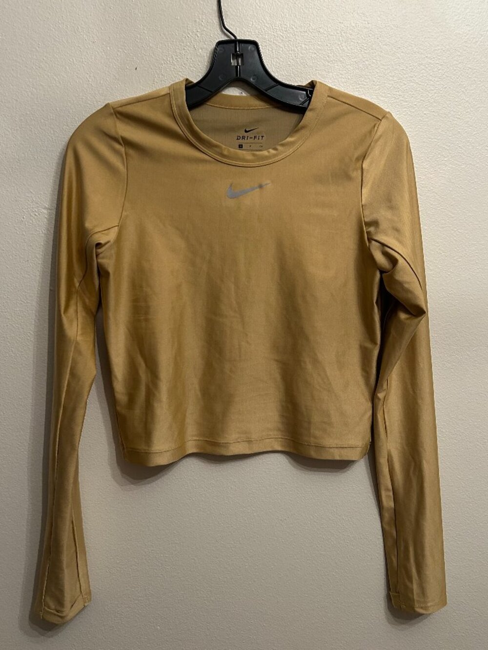 Nike Dry Fit Gold Long Sleeve Cropped Fitted Tee Women's Size S